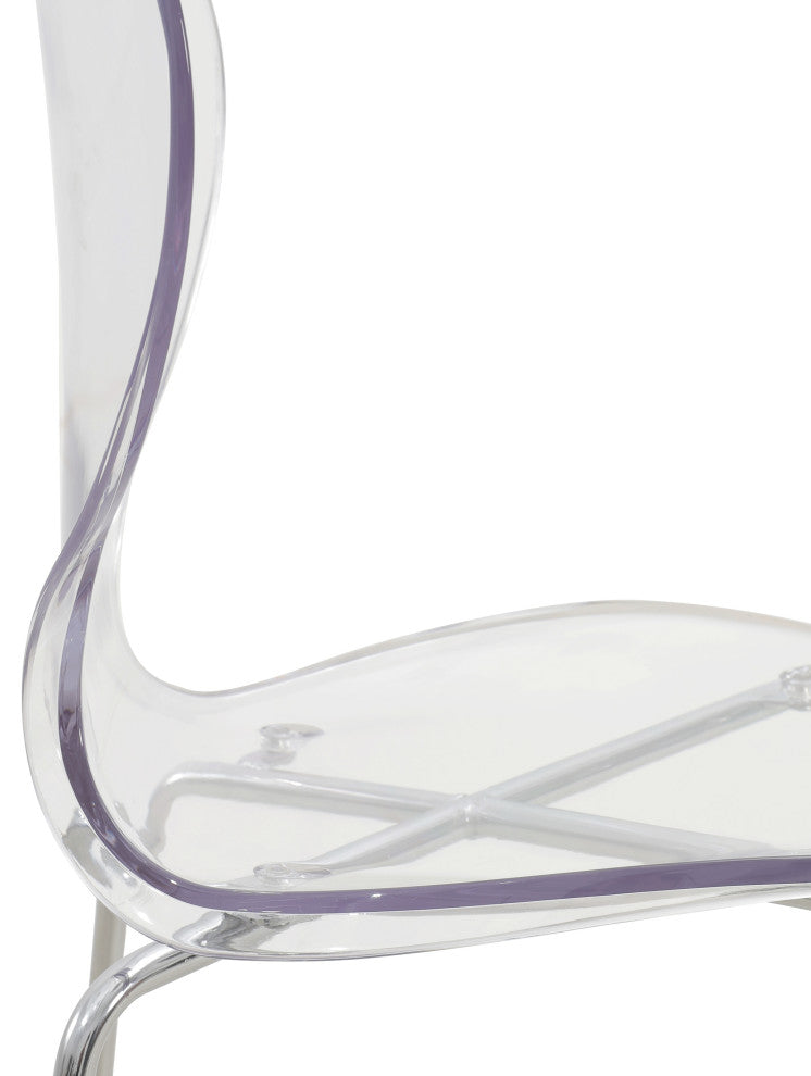 LeisureMod Oyster Acrylic Barstool With Steel Frame in Chrome Finish, Clear
