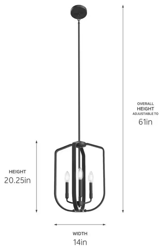 Ettore 14"W 3-Light Pendant Light Fixture by Kichler Black Steel Finish