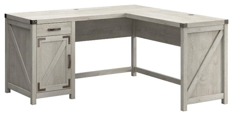 Bush Furniture Knoxville 60W L Shaped Desk with Storage Cabinet in Cottage White