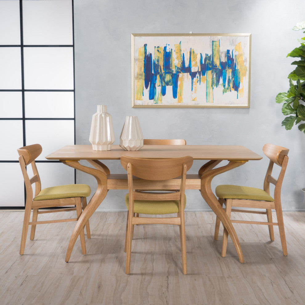 GDF Studio Mid-Century Modern 5 Piece Dining Set, Green Tea