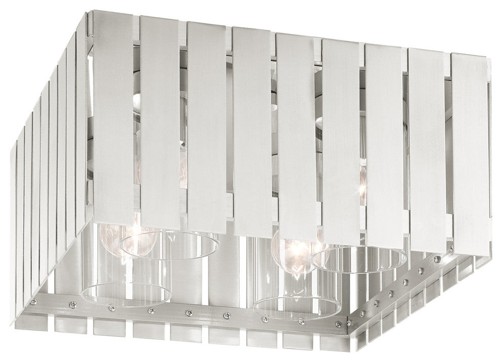 Livex Lighting Greenwich 4 Light Brushed Nickel Large Outdoor Flush Mount