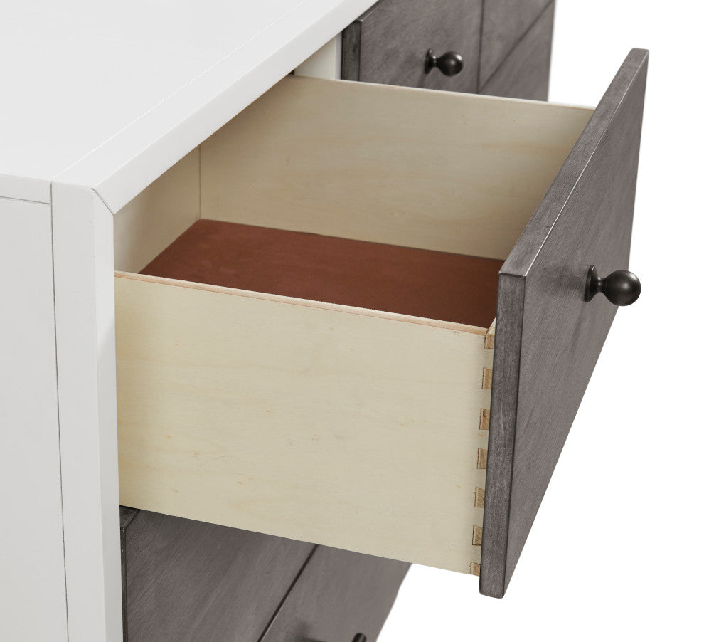 Mid-Century Modern 7-Drawer Dresser, White, Gray, and Black
