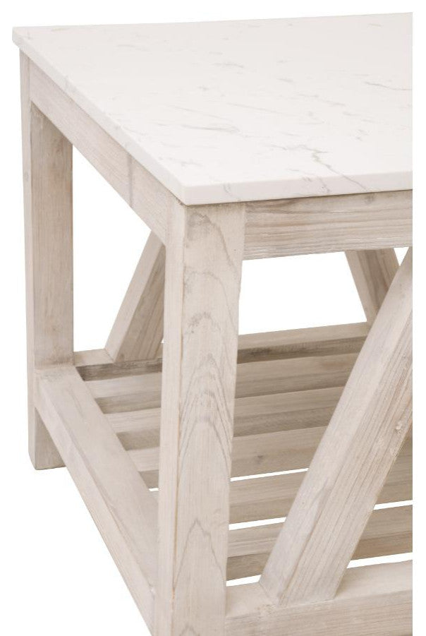 Spruce End Table, White Wash Pine, White Quartz