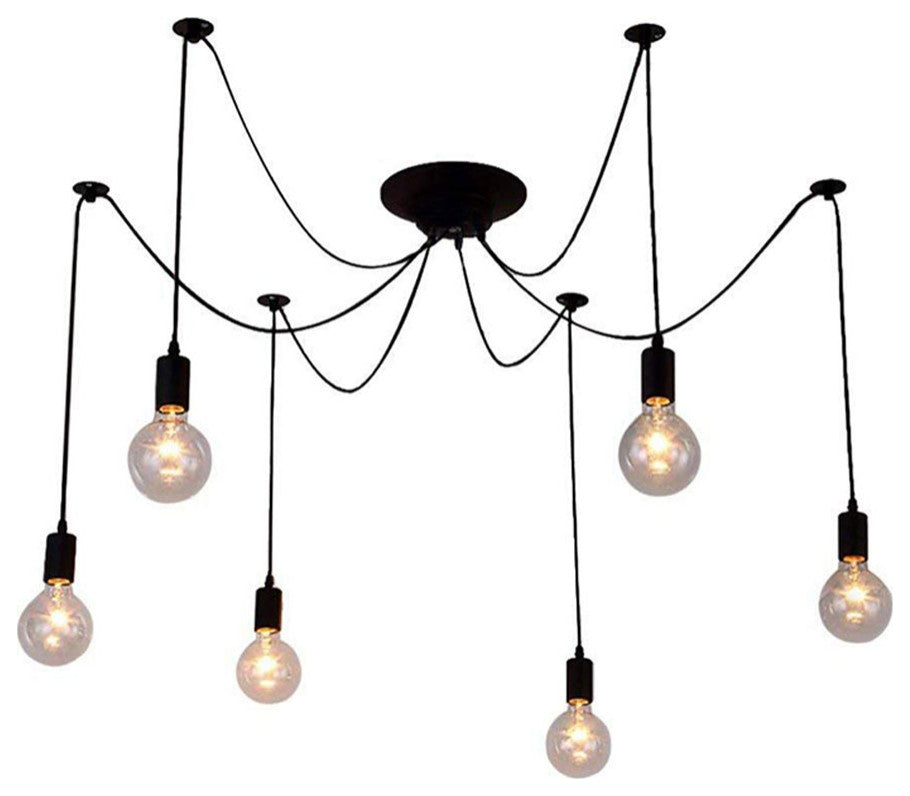 Black Industrial Edison Spider Chandelier Pendant Lights, Adjustable, 6 Lights