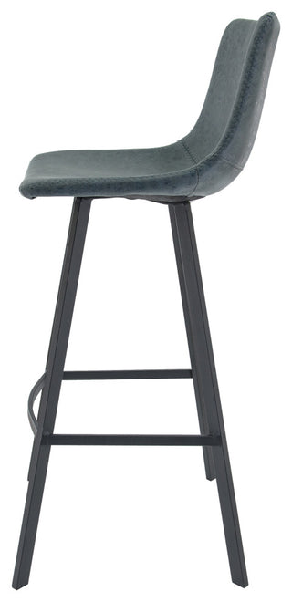 LeisureMod Elland Modern Upholstered Leather Bar Stool Iron Legs, Peacock Blue