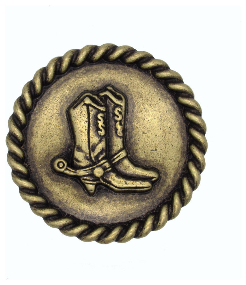 Cowboy Boots With Roped Edge Round Knob, Brass