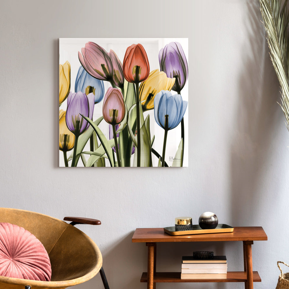 Tulip Scape X-Ray II Flower Wall Art on Frameless Free Floating Tempered Glass