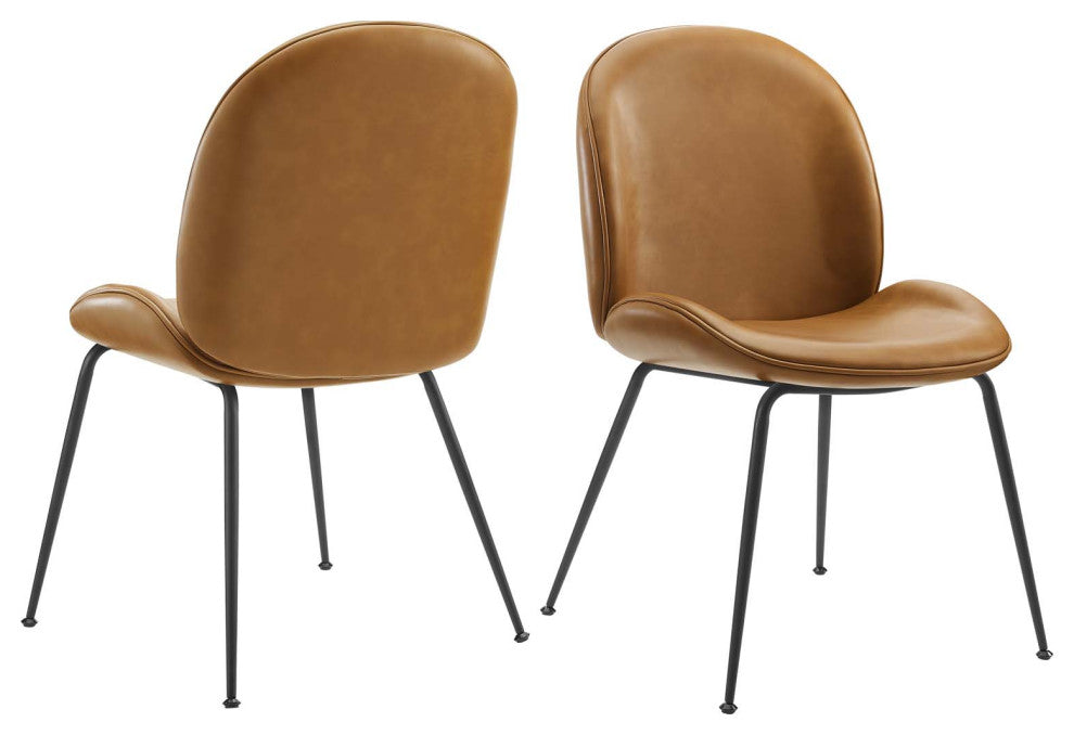 Side Dining Chair, Set of 2, Faux Vegan Leather, Tan, Modern, Bistro Restaurant