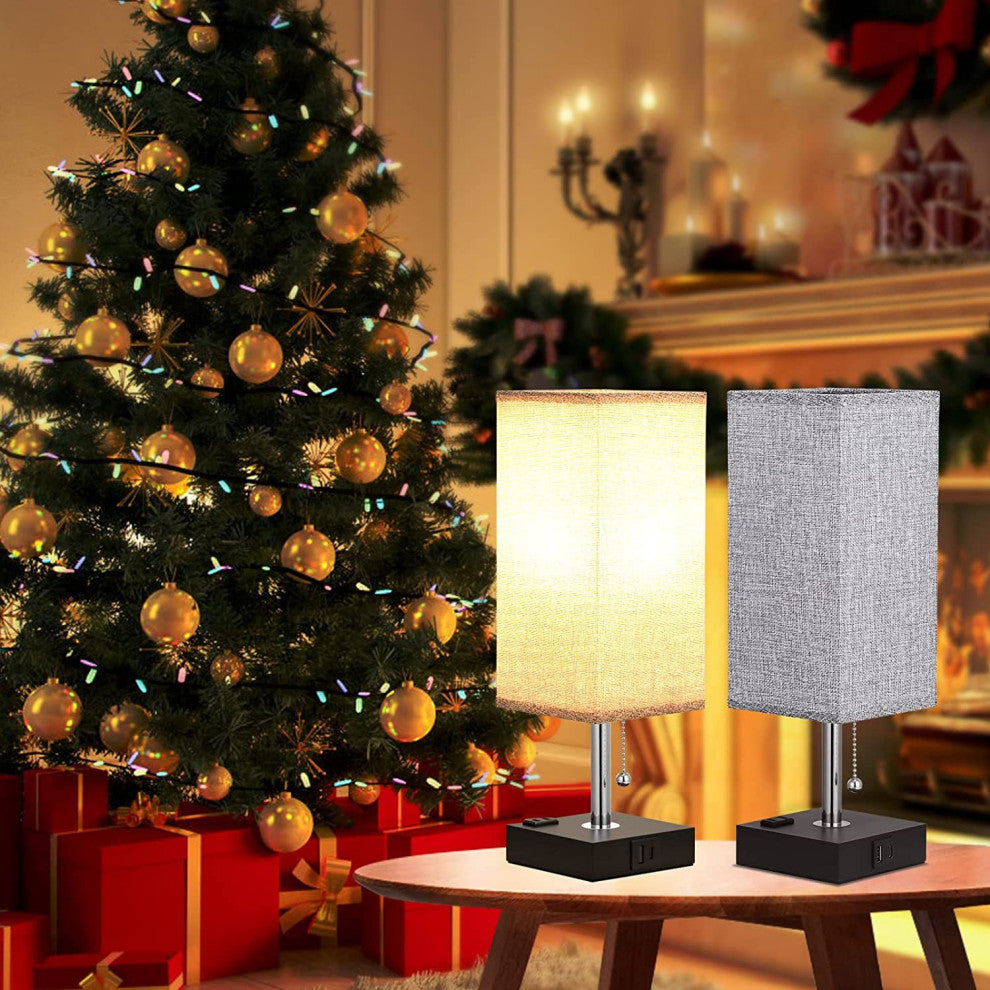 3 Way Dimmable Touch Control Table Lamp, Nightlight with USB Ports,Set of 2