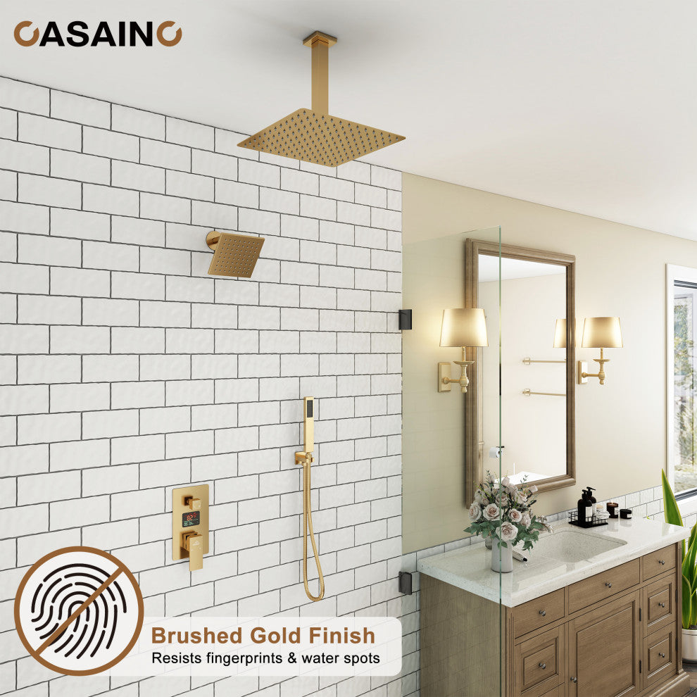 3 Function Wall Mounted Digital Display Shower System, Brushed Gold