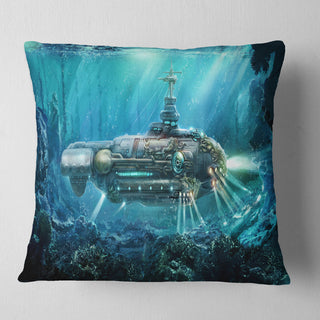 Fantastic Submarine Abstract Throw Pillow, 18"x18"