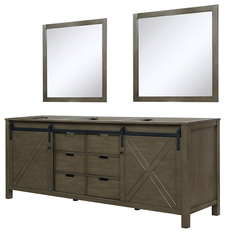 Marsyas 84" Double Vanity, No Top and 34" Mirrors, Rustic Brown