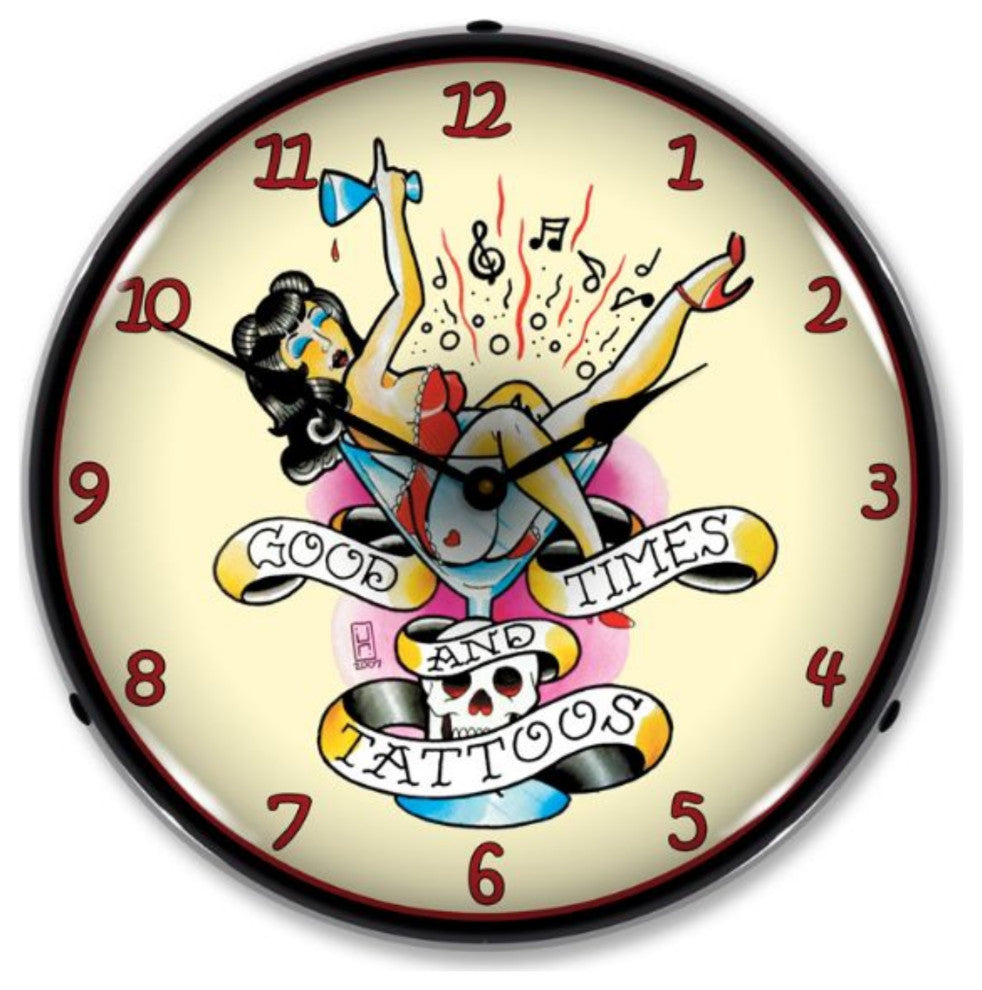 711165 Tattoo Girl in Glass Clock