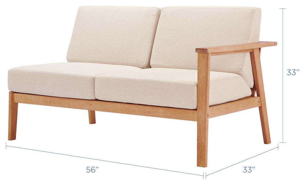 Lounge Loveseat Sofa, Wood, Brown Natural Taupe Gray, Modern, Outdoor Patio Cafe