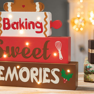 12"H Lighted Wooden Christmas Block Table Decor, Gingerbread Man