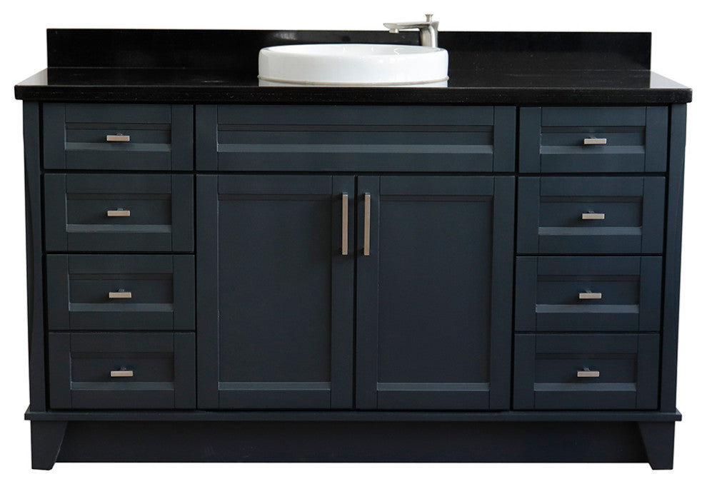 61" Single Sink Vanity, Dark Gray Finish And Black Galaxy Granite