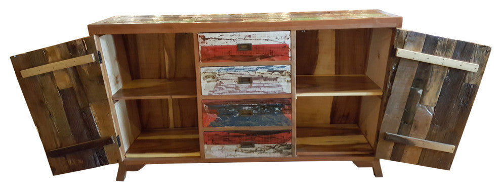 Marina Del Rey Recycled Teak Wood Cone Shaped Linen Cabinet, 75wx41h"