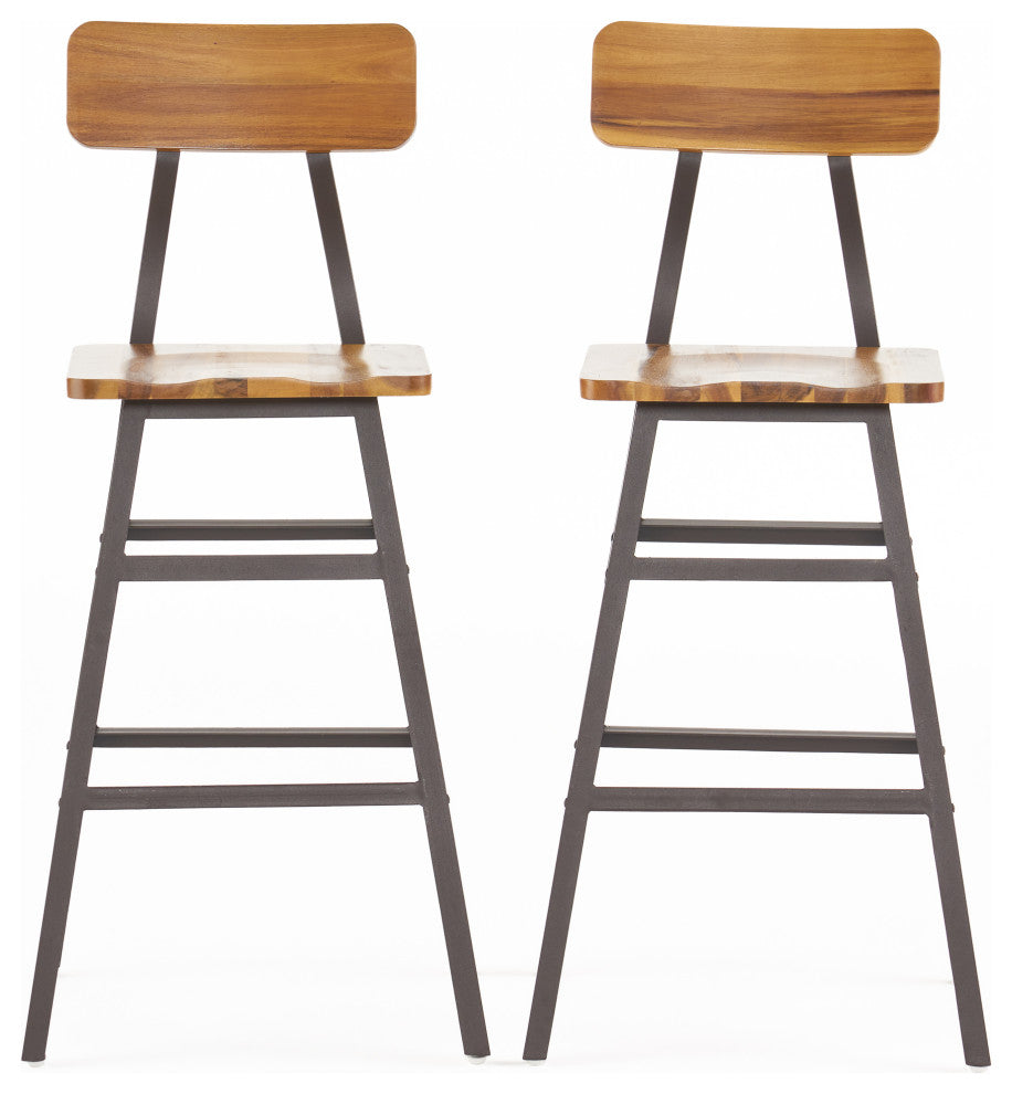 GDF Studio Lilinden Natural Stained Laminated Acacia Bar Chairs, Set of 2