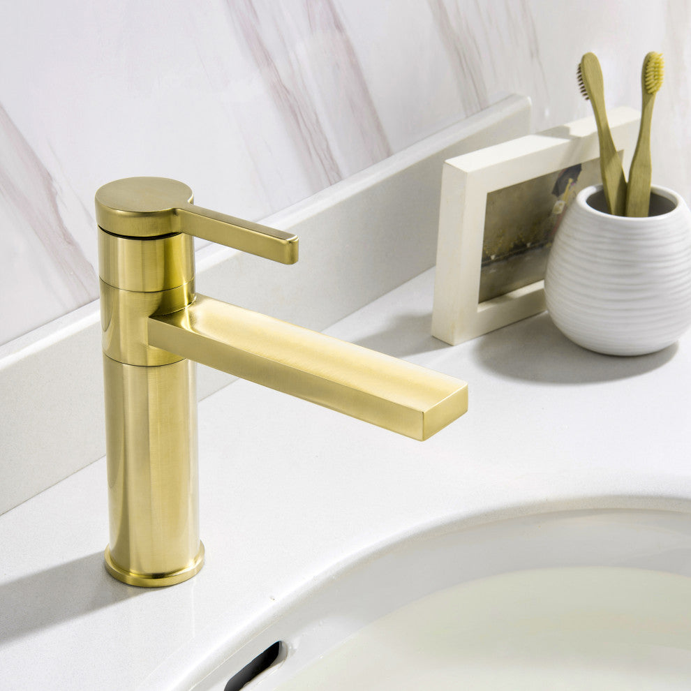 Deck Mounted Single Lever Handle Bathroom Sink Faucet, Brushed Gold