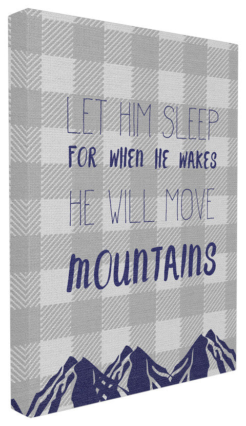 "Let Him Sleep Mountains Blue Plaid" 30x40, XXL Stretched Canvas Wall Art