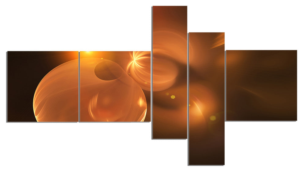 Softly Glowing Circles Yellow, Large abstract art, 60"x32", 5 panels