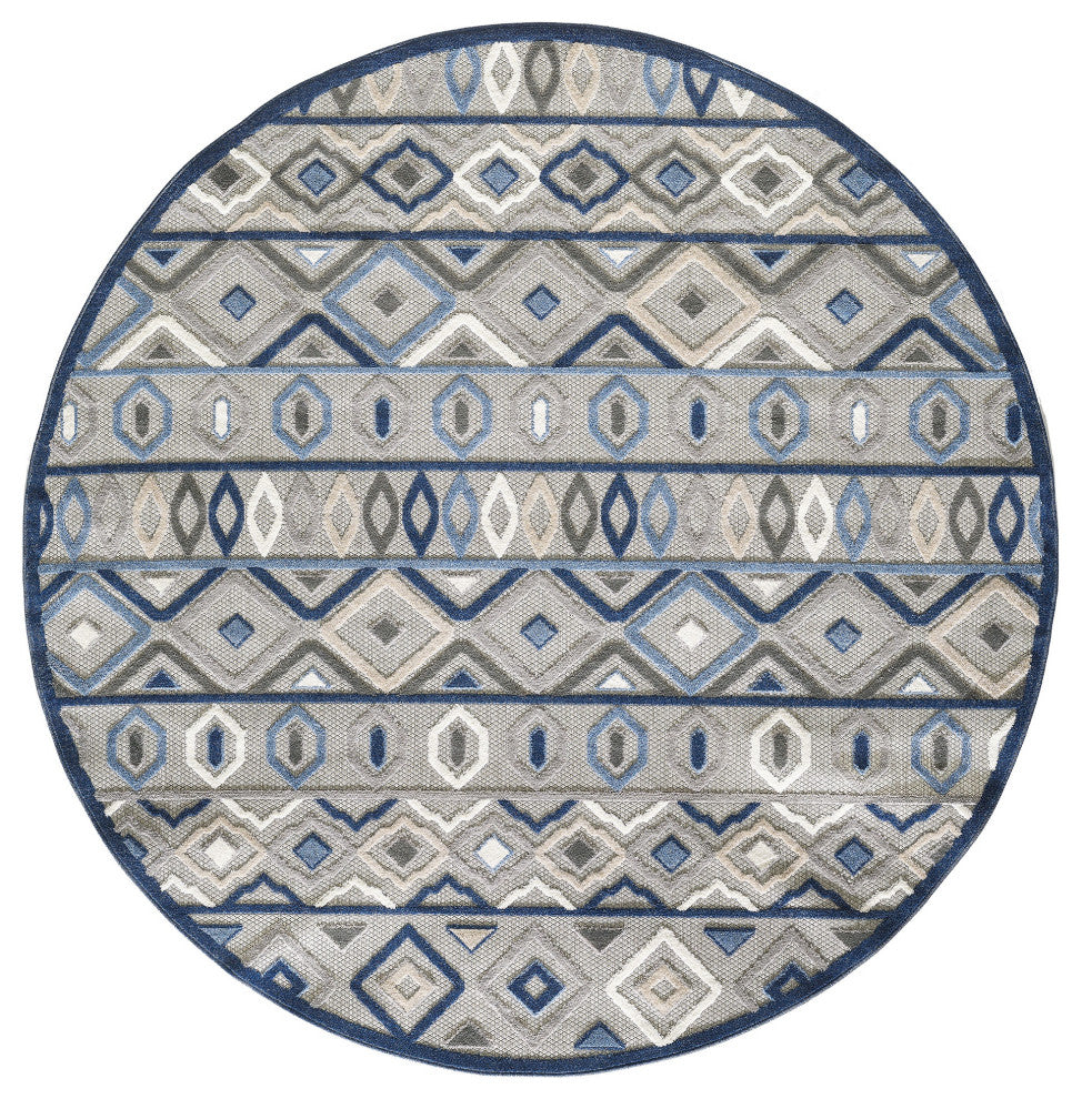 Calla Aztec Indoor/Outdoor Rug, Grey/Blue, 7'10' Round