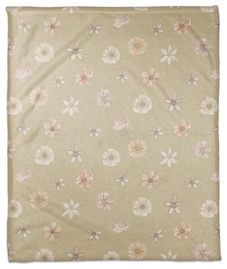 Florals On Tan 50 x 60 Coral Fleece Blanket