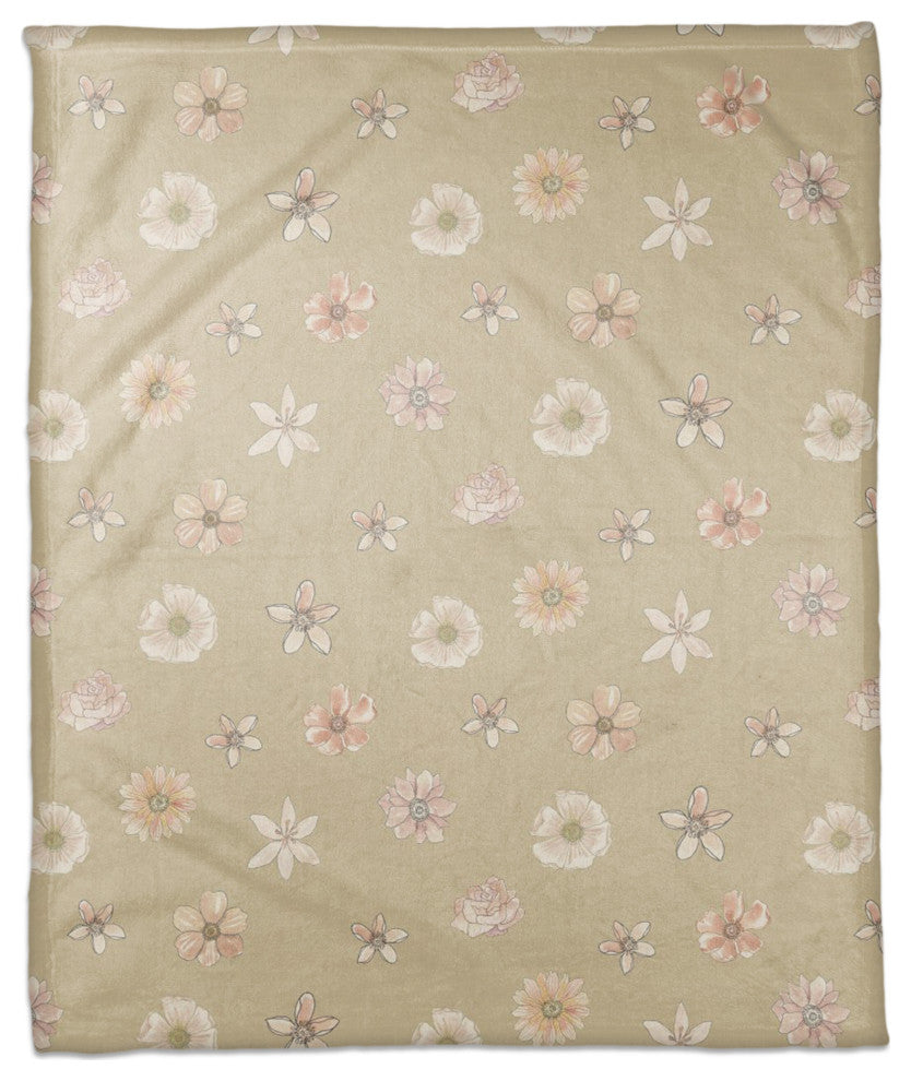 Florals On Tan 50 x 60 Coral Fleece Blanket