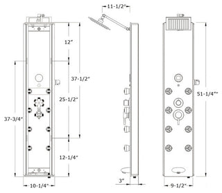 Blue Ocean 52" Aluminum SPA392M Shower Panel Tower with Rainfall Shower Head