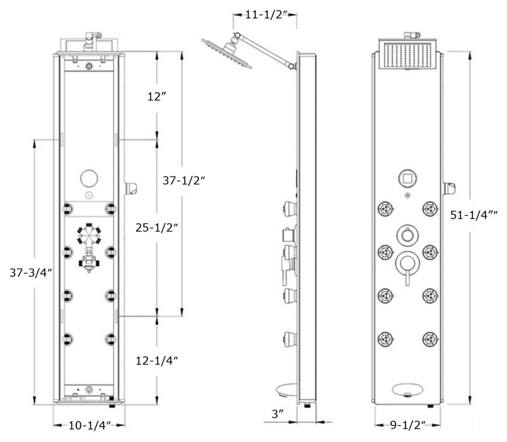 Blue Ocean 52" Aluminum SPA392M Shower Panel Tower with Rainfall Shower Head