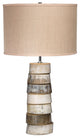 Stacked Horn Table Lamp, Horn With Medium Drum Shade, Elephant Hemp