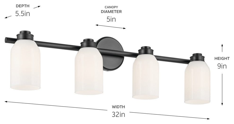 31" 4-Light Vanity Light With White Opal Glass