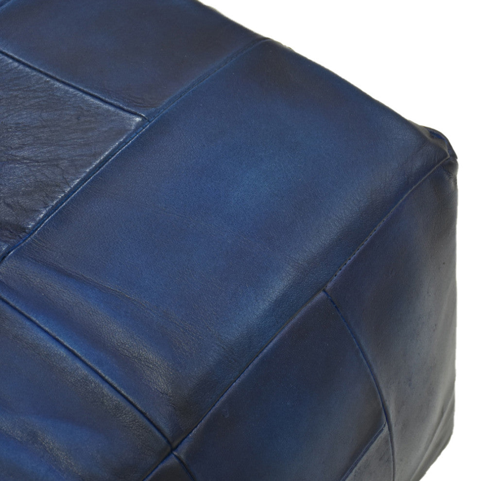 Geometric Handmade Leather Pouf (Recycled Foam with Fibre Fill) Black, [Square]21x21x12
