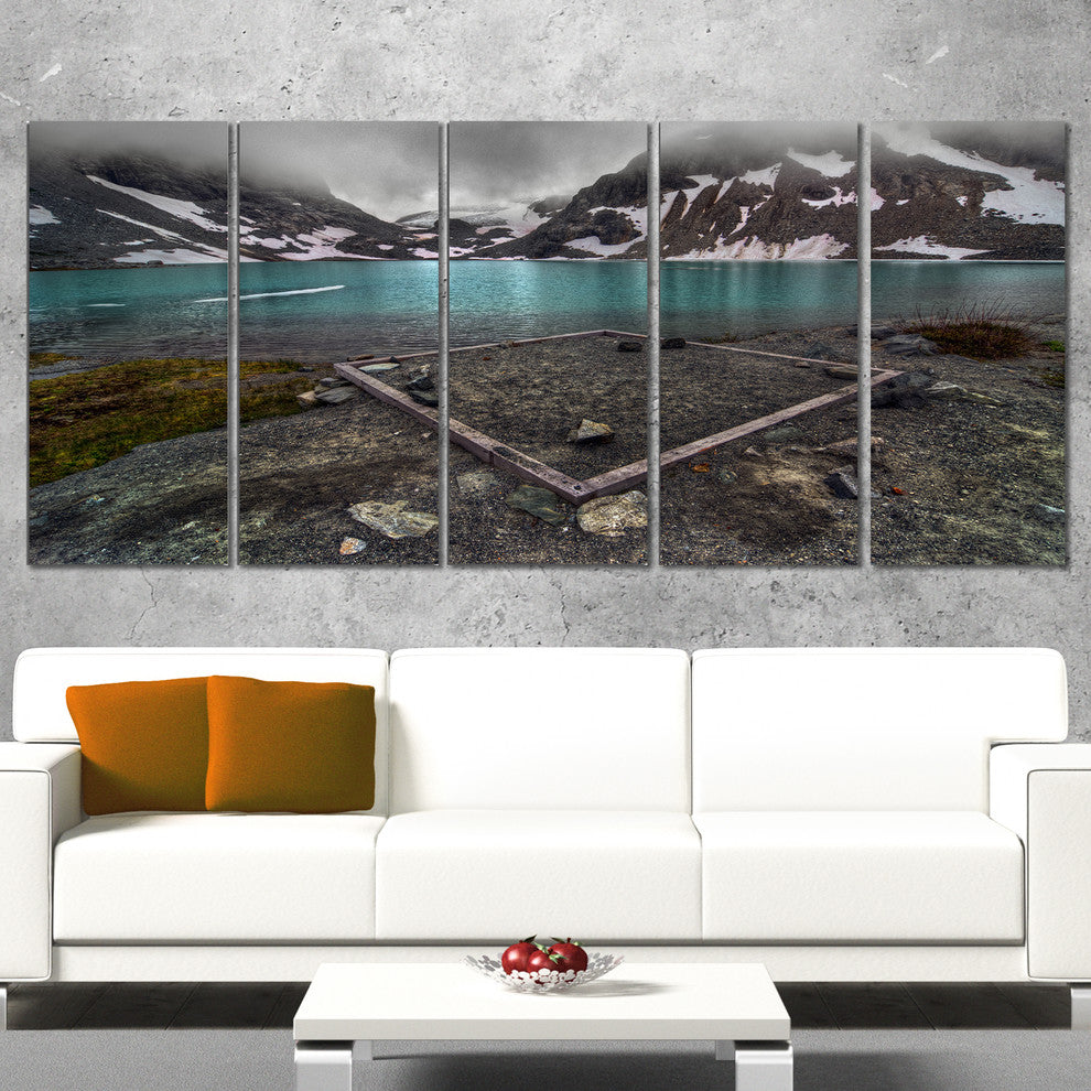 Mountain Lake and Cloudy Sky, Landscape Canvas Print, 60"x28", 5 Panels