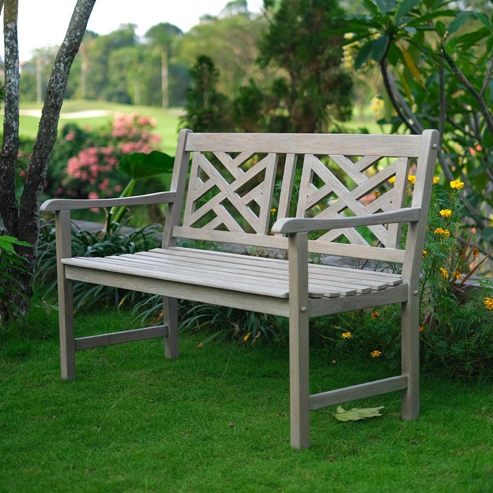 Rocca Weathered Teak Wood Outdoor Bench