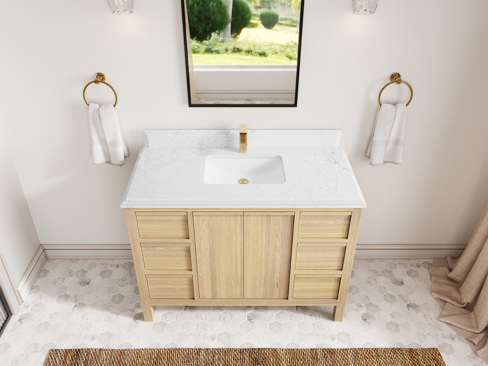 Elizabeth Oak 48" Single Sink Vanity, White 1.5" Empira Quartz