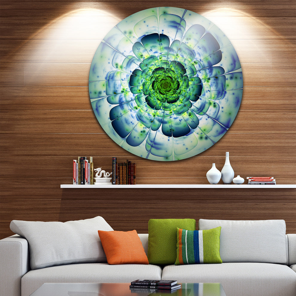 Blue Mandala Fractal Flower, Floral Disc Metal Wall Art, 11"