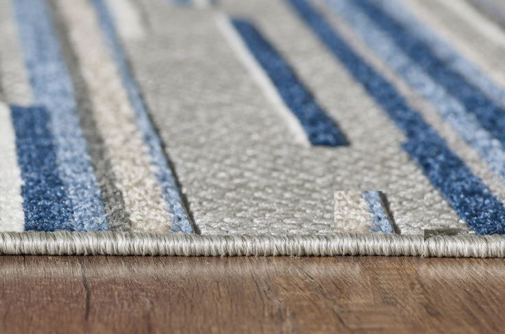 3"x5" Blue Abstract Striped Indoor Outdoor Area Rug