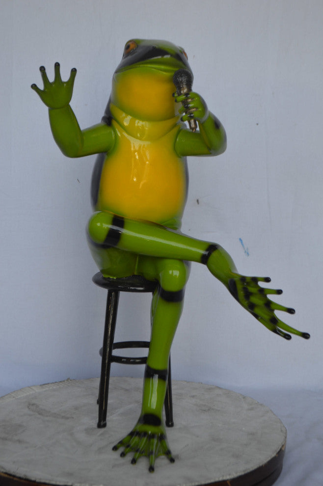 Comedic Green Frog bronze statue - Size: 25"L x 20"W x 30"H.
