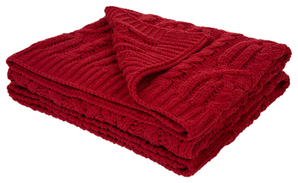 60" Knitted Polyester Red Throw Blanket