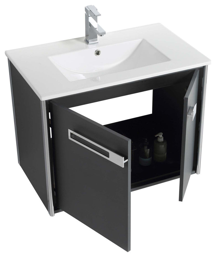 Oakville Wall Mount Bathroom Vanity, Onix Grey, 30", Chrome Hardware