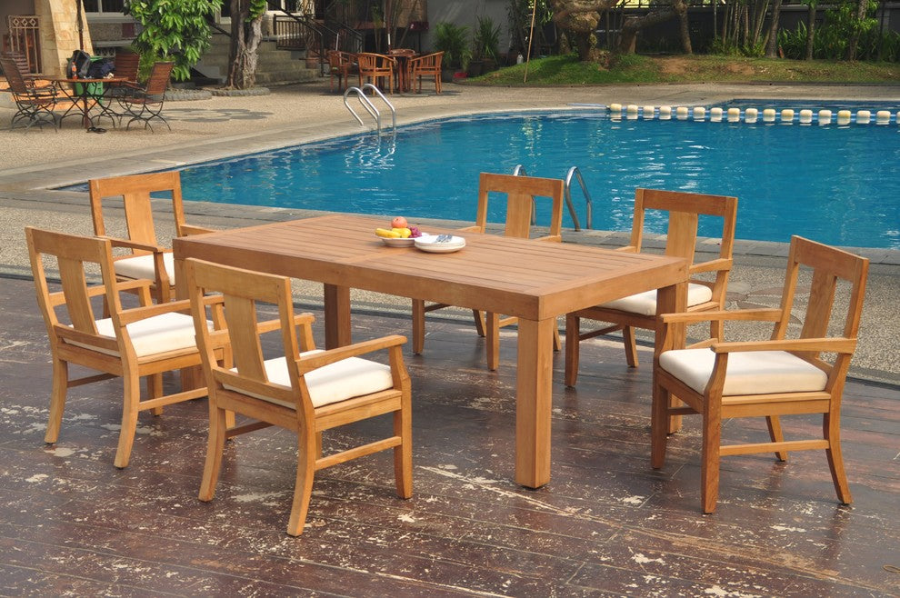 7-Piece Outdoor Teak Dining Set: 86" Rectangle Table & 6 Osbo Arm Chairs