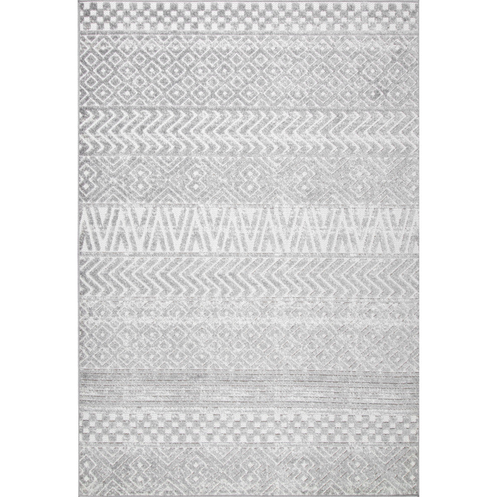 Nuloom Kamryn Tribal Indoor/Outdoor Striped Area Rug, Grey 6'7"x9'