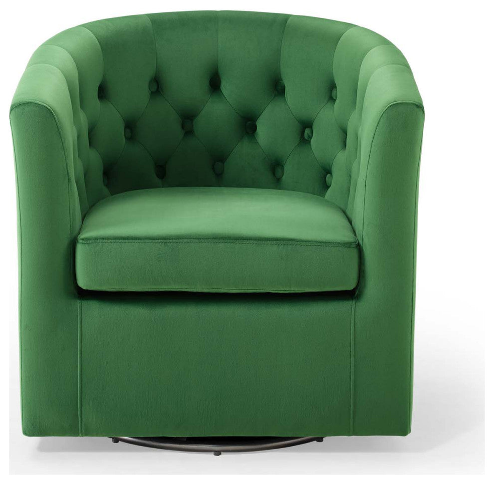 Prospect Tufted Performance Velvet Swivel Armchair - Emerald