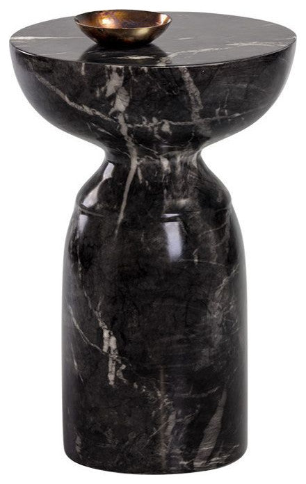 Goya End Table, Marble Look, Black