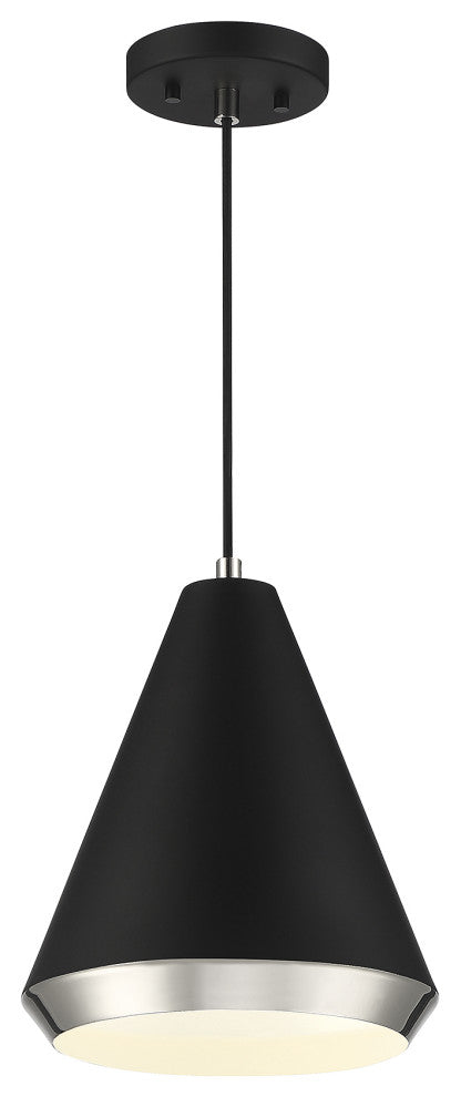 1-Light Pendant, Matte Black With Natural Brass, Matte Black With Polished Nic