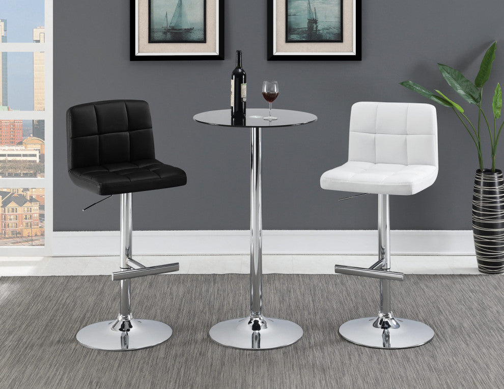 Set of 2 Leatherette Adjustable Bar Stools, Black