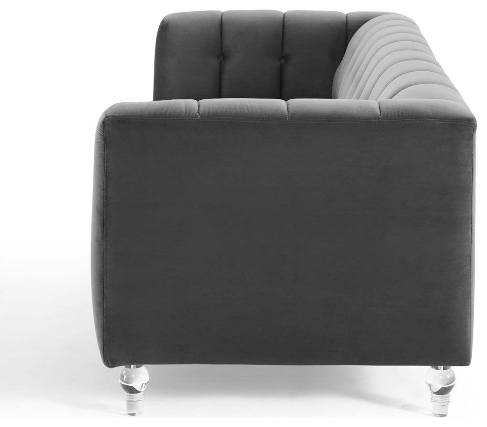 Tufted Sofa, Velvet, Dark Gray, Modern, Living Lounge Hotel Hospitality