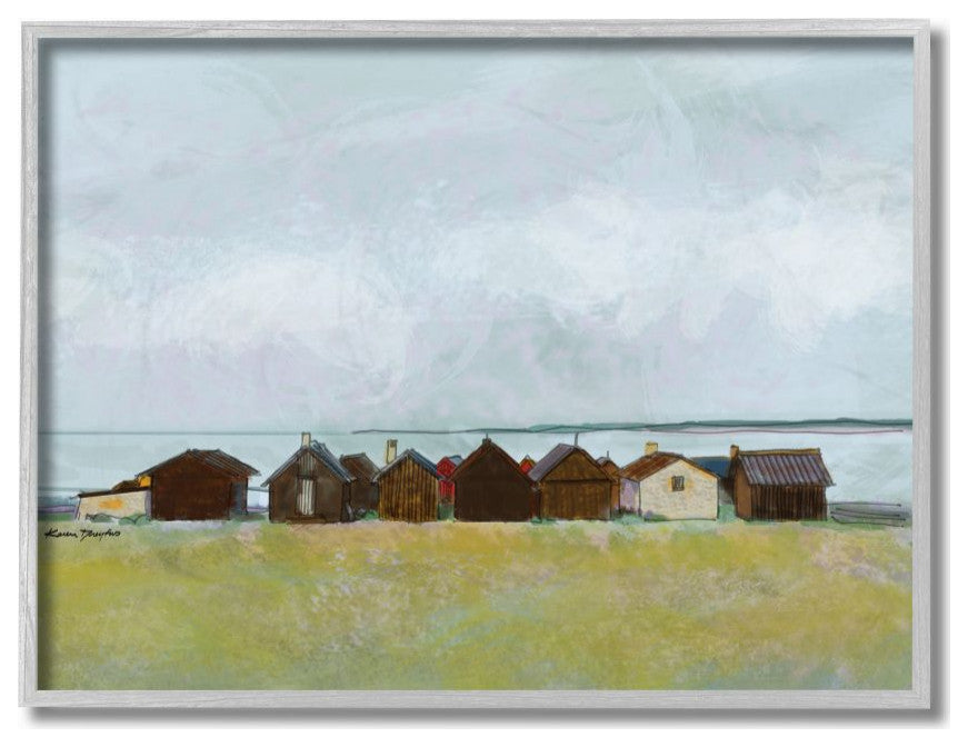 Lakeside Town Landscape Drawing, 11"x14"