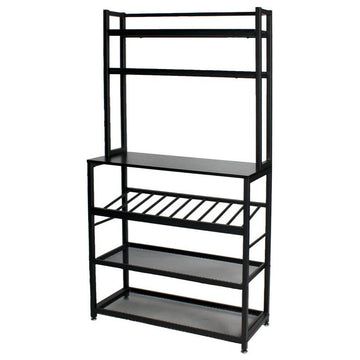 Better Home Products 6 Tier Metal Kitchen Baker''s Rack with Wine Rack in Black